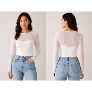 Y2K Sheer White Mesh Top Womens Size L Festival 90s Soft Angel Core Fairy Grunge